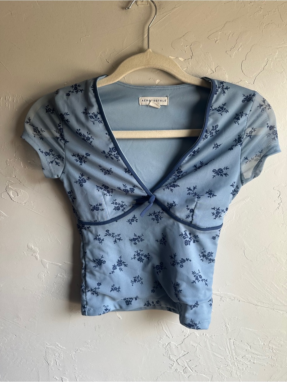 Blue Floral Tie Front Top Coquette Y2K Cottagecore Aeropostale XS - Picture 1 of 8